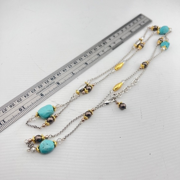 Vintage Signed Brighton Persiana Turquoise Crystal Gray Pearl Long Necklace set. - Picture 7 of 11
